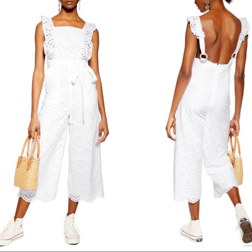 Topshop eyelet jumpsuit overalls white